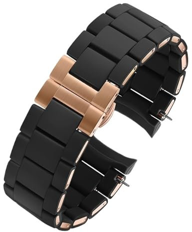 Silikon-Uhrenarmband for Herren Und Damen, Passend for Armani Ar5920 5919 5859 5867, Weißes Gummibeschichtetes Stahlarmband, Zubehör, 20 Mm, 23 Mm(Black-Rose Gold,20mm)