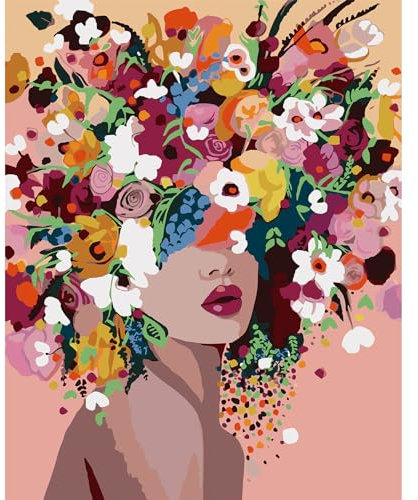 DAERLE Pintar por Numeros Mujer y Flores, DIY cuadros para pintar por numeros Kit Chica con flores, Pintar por Numeros Adultos de Lienzo decoración para el hogar 40x50cm (Sin Marco)