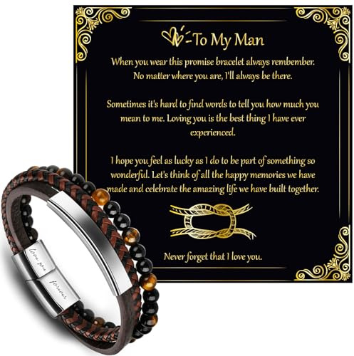 LEAFIA Armband Geschenk für Männer, Lederarmbänder schwarz, blau und braun, Love You Forever Geschenke für Ihn, Freund, Ehemann immer miteinander verbunden, zum Jahrestag, Valentinstag, Geburtstag,