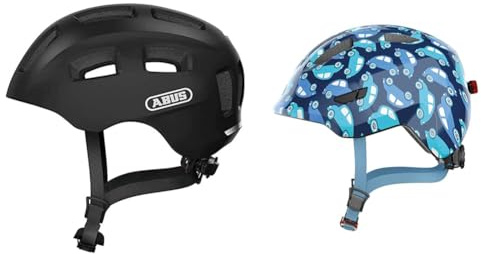 ABUS Fahrradhelm Youn-I 2.0 - mit Licht für Kinder, Jugendliche und Junge Erwachsene & Kinderhelm Smiley 3.0 LED - Fahrradhelm mit Licht