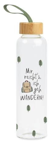 Grafik-Werkstatt Trinkflasche aus Glas mit lustigem Spruch | mit Griffschlaufe | 550 ml | Wandern, Bunt
