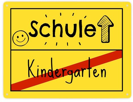 Zur Einschulung Metallschild XXL in 28x38 cm mit Spruch Schule - Kindergarten Schulanfang Überraschung Metallschild XXL in 28x38 cm für Kinderzimmer Tür oder Zaun Ideal für Erstes