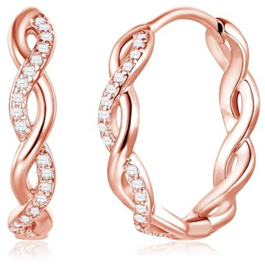 Loutade Sterling Silver & Rose Gold Infinity Hoop Earrings - 20mm, CZ Lightweight Huggie Earrings for Women & Girls