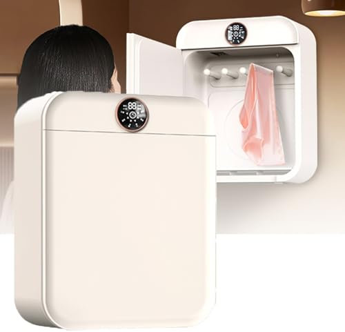 LJLAO Mini Secadora Totalmente Automática De Pared, Secadora Pequeña, Secado con Aire Caliente A 70°, Modo De 5 Velocidades, Calefacción A Temperatura Constante PTC, Adecuada para Apartamentos,Beige
