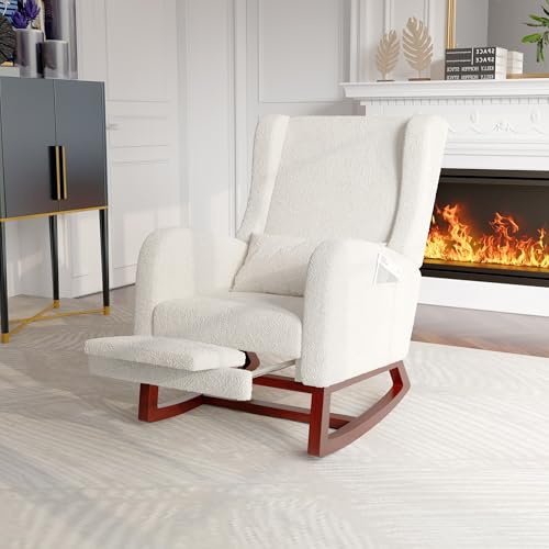Générique Chaise à Bascule Relax, Fauteuil à Bascule rembourré en Tissu avec Dossier Haut, Fauteuil Moderne avec Antidérapant Pieds pour Maison, Salon, Chambre à Coucher (Beige-D)