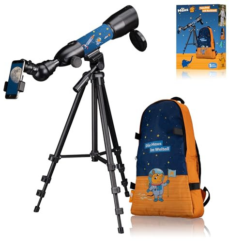 DieMaus Linsenteleskop 50/350 mit Rucksack - Ideal für Kinder, Entdecker-Teleskop, Astronomie Starter Set