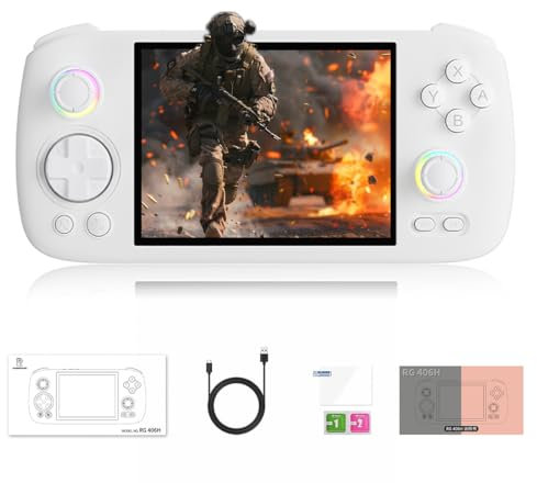 OSUPERXFUN RG406H Retro Handheld Game Console with Built-in Android System (8+128G/ White) No Games
