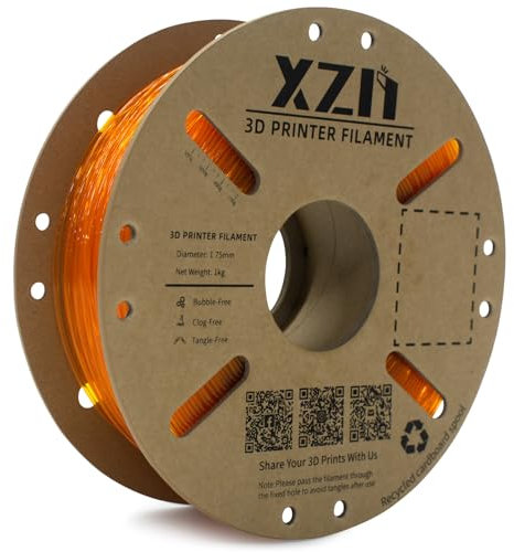 XZN TPU Filament 1.75mm für 3D-Drucker, TPU 95A Flexibel Filament 3D Drucker Filament,1kg Spule,TPU Transparent Orange