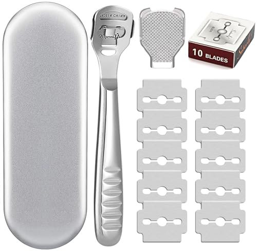 Stainless Steel Foot File - Professional Foot Scraper for Hard Skin Remover - Callus Remover for Feet - Foot Care Tool for Dry and Wet Feet with 10 Blades