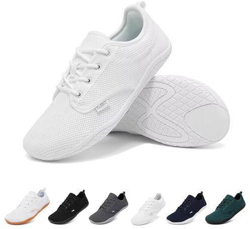 Geweo Barefoot Chaussures Femme Homme Sport Chaussure Minimalistes de Trail Running Marche Chaussures Pieds Nus Larges Confort Ete Fitness Sneakers Léger Respirant Barefoot Shoes Blanc 39EU