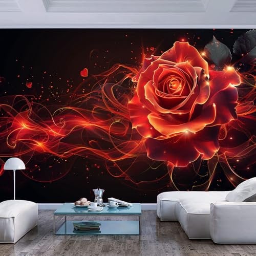 JIAOQSS Wall Mural Wallpaper Photo 3D Print Red Rose Flower Romantic Black Corridor Interior Panel Bathroom Hall Suitable and Kitchen The Urban Architecture Cafe Bar