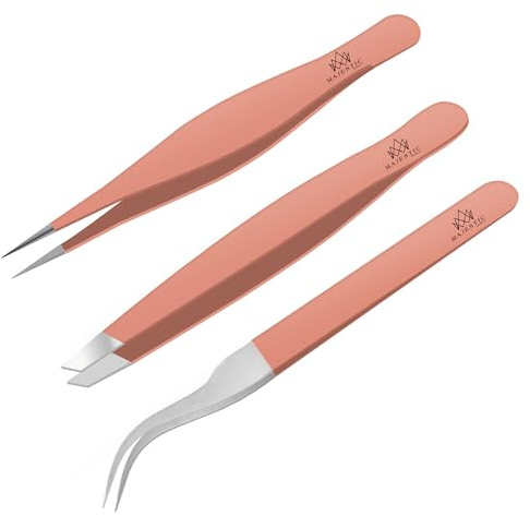 Pince à épiler chirurgicale pour poils incarnés – Pince à épiler pointue de précision pour enlever les éclats, les tiques et le verre – Idéale pour l'épilation des sourcils et du visage (triple rose)