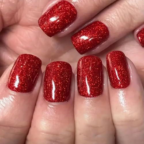 Ceboic 24 Pièces Court Carré Faux Ongles, Naturel Rouge Cerise Couleur Unie Ongles à Coller, French Press on Nails avec Gel Pad Ongle, Brillant Faux Ongles Acryliques pour Femme Fille