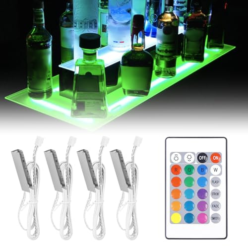 PORFOYO Vitrinenbeleuchtung,4er Set Glasbodenbeleuchtung LEDS mit Fernbedienung,LED Schrankbeleuchtung,LED Schrankleuchten Für Vitrine,Regal,Tisch,Schränke Und Küchen