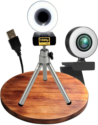 TronicXL Autofokus Webcam mit Ringlicht Lampe + Stativ Full HD 1920x1080p I 2 Mikrofone Stereo Geräuschunterdrückung Hintergrund I für Computer PC Laptop für Xbox