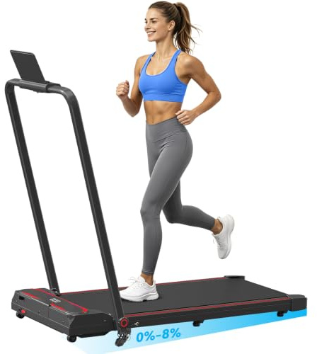 Walking Pad with 8% Incline, Tvdugim 3 In 1 Under Desk Folable Treadmill for Home and Office, 3 Adjustable Incline,1-12 KM/H, Portable Treadmill with LED Display, Remote Control, No Assembly