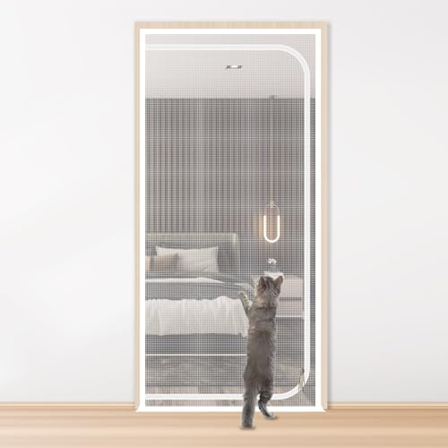 Cat Screen Door 85x200cm, Mesh Pet Door with Double-Sided Zipper, Scratch-Resistant Reinforced Net for Cats and Dogs(D-Shaped-White)