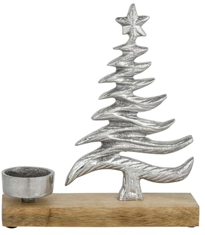 Weihnachtlicher Teelichthalter Xmas 2 aus Aluminium in Silber 20 cm