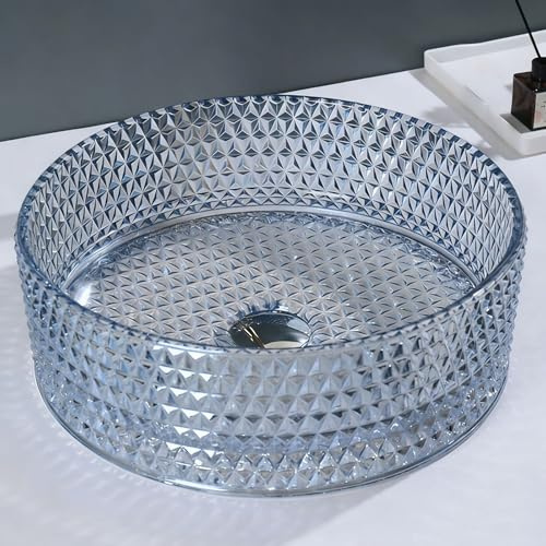 ZYCDP Aufsatzwaschtisch Glas Waschbecken Bad Rund 400 X 400 X 120 mm Ohne Hahnloch Kristallblau