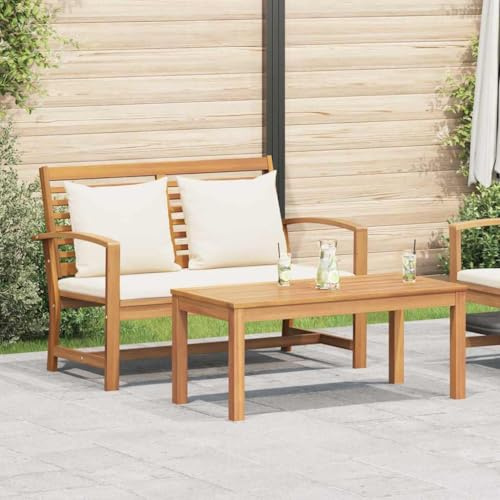 Teenpull Gartenbank Massivholz Teak mit Kissen, 2-Sitzer, Braun und Creme, 110x66x76 cm, Wetterbeständig, Langlebiges Outdoor Sofa für Terrasse und Garten