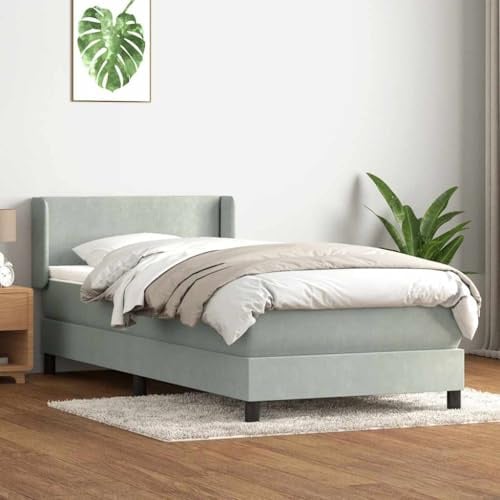 QUAHEAS Boxspringbett mit Matratze Hellgrau 90x210 cm, Samtstoff, verstellbares Kopfteil, Taschenfederkernmatratze für optimalen Schlafkomfort
