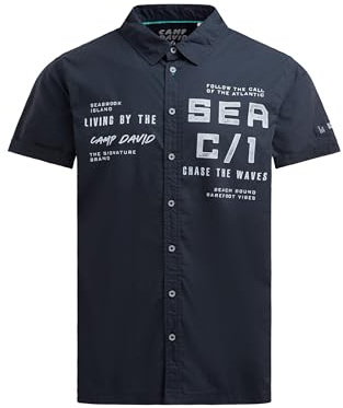 Camp David Herren Kurzarmhemd mit Label Prints Blue Navy, 4XL