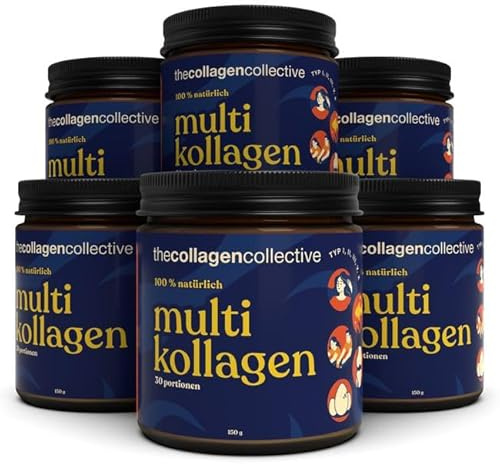 The Collagen Collective Multi Kollagen Pulver – 6 Pack, Hochdosiert Collagen Peptide, Bioaktives Kollagenhydrolysat Typ 1 2 3 5 10 für Beauty Haut Haare Gelenke Knochen Nägel Inner Glow