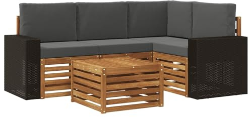 vidaXL Outdoor-Sofagarnitur 5 pcs Natur und Anthrazit 59 x 59 x 37 cm, Moderner Garten-Sofaset, Coole Terrassenmöbel, zeitgemäße Lounge, modulares Design, Akazien-Elemente