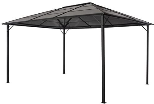 HETFTJN Tonnelle de Jardin 4x3 m avec Toit en Polycarbonate Rigide 6 mm Pergola en Aluminium et Acier Robuste Noir Pavillon pour Repas en Plein Air et Barbecue Hauteur 2,6 m
