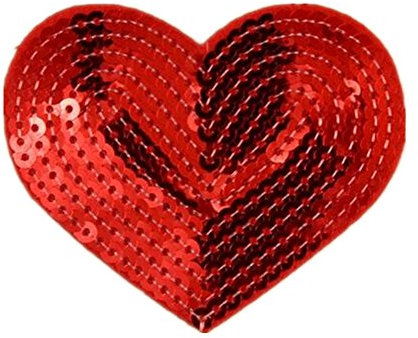 (Pack of 5) Heart Shaped Sequin Iron on Patches Embroidered Sew Appliques for DIY Outfit Pants T-Shirt (Red)