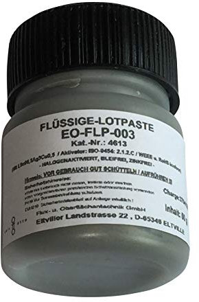 Flüssige No Clean Lotpaste EO-FLP-003 (harzfrei) für die Elektronik, Pinselflasche, 50 g Inhalt, Legierung SnAg3Cu0,5, halogenaktiviert, herausragenden Löteigenschaften, ISO-9454: 2.1.2.C