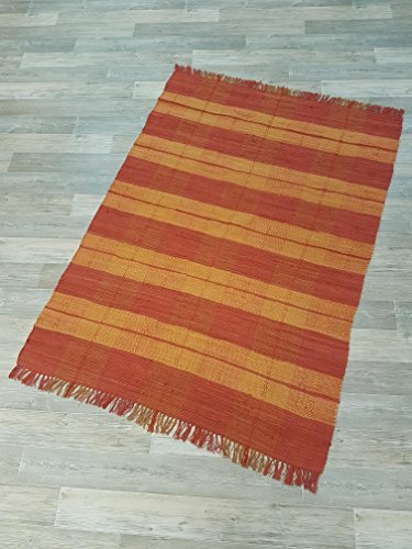 Kottig Fleckerlteppich Handweb Fleckerl Teppich ULM 120x170 cm 100% Baumwolle Karo rot