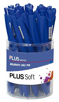 Plus Office - Plus Soft Pack mit 25 einziehbaren Kugelschreibern, ultraweiches Schreiben und Gefühl, flüssige Viskose-Tinte, optimal für Büro, Zuhause und Schule, Blau und 0,7 mm Strichbreite