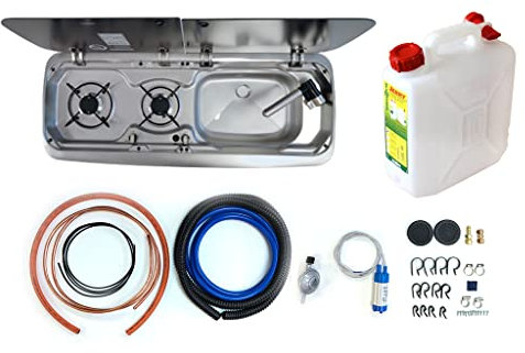 Clearcut -SMEV 9222 Right-Hand Sink with Hob - Standard Installation Kit - 10L Water Container - Campervan and Motorhome