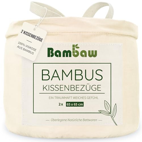 Bambaw Kissenbezüge 65 x 65 Bambus, 2-er Pack, antbakterielle & antiallergische Bettwäsche, atmungsaktive Sommer Bettwäsche kühlend, Kopfkissenbezüge Allergiker, Bambus Kissenbezüge (Elfenbein)