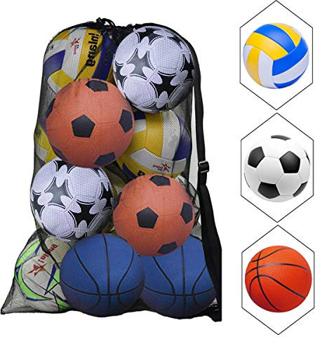 NATUCE Extra Large Waterproof Mesh Ball Bag Heavy Duty Football Shoulder Bag Drastring Bag for Basketball Volleyball Soccer Rugby Net Ball Carrying Storage Sack Holds 15 Balls - 110 * 72 CM