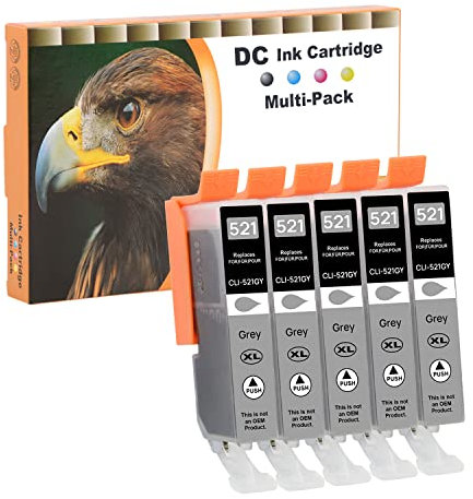 D&C 5X Grau Druckerpatronen Kompatibel für Canon CLI-521 GY für Canon Pixma MP640 Series MP980 MP990 MX860 MX870 Series IP3600 Series IP4600 Series IP4600X IP4700 MP540 MP550 MP560 MP620 Series
