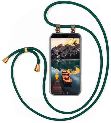 moex Handykette für Huawei P20 Hülle mit Band abnehmbar, Handyhülle mit Kette zum Umhängen, Handyband Kordel Umhängehülle, Necklace Handy Umhängeband, Grün