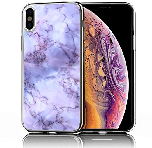 Verco Phone Case for iPhone XS Max, Shockproof Bumper for Apple iPhone XS Max Cover Silicone, 6.5 inch Back Case clear with motive, purple marble