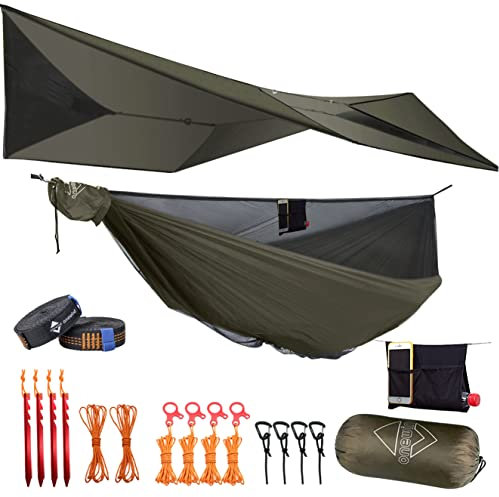 onewind Hamac de camping avec filet anti-insectes et anti-insectes portable léger de 3,4 m avec bâche en silnylon ultra léger de 3,7 m et moustiquaire Ridgeline sangles d'arbre de 3,7 m pour camping,