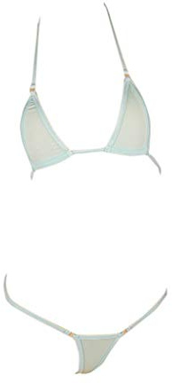 LinvMe Women's Extreme Sexy Hot Silk Micro Bikinis Set Mini Thong Swimwear, Mint Blue, One Size