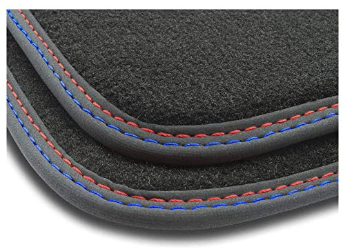 MOTOS Premium Velours-Fußmatten für BMW 5er E60 (2003-2010) - Matt, Rot-Blau, Erleben Sie neuen Fahrkomfort mit einem Velours-Auto Fußmatten Satz für Ihr Auto