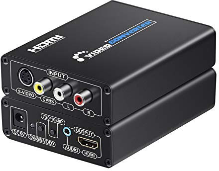 SUNNATCH RCA Svideo to HDMI Converter with RCA + S-Video Cables, Composite CVBS AV or Svideo + R/ L Audio Input to HDMI Output Upscale Converter