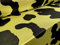 Disco Spandex (Elasthan), schimmernder Stretch-Jersey-Stoff, Meterware, gelber Kuhfell-Druck
