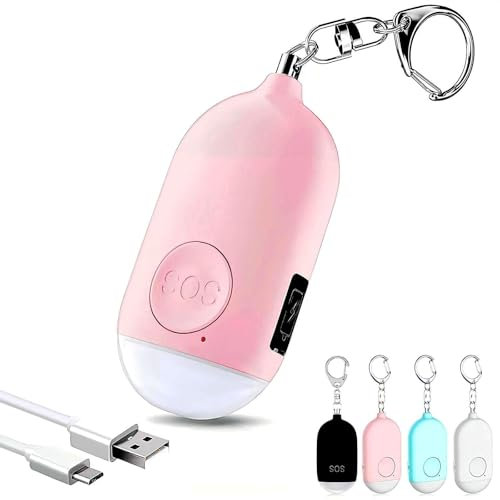 Hion Safe Personal Alarm for Women,Rechargeable 130dB Police Approved Rape Rope Alarm with LED Flashlight Self Defense Keychain,Panic Attack Safety Alarm for Girl Kid Elderly Student(Pink)