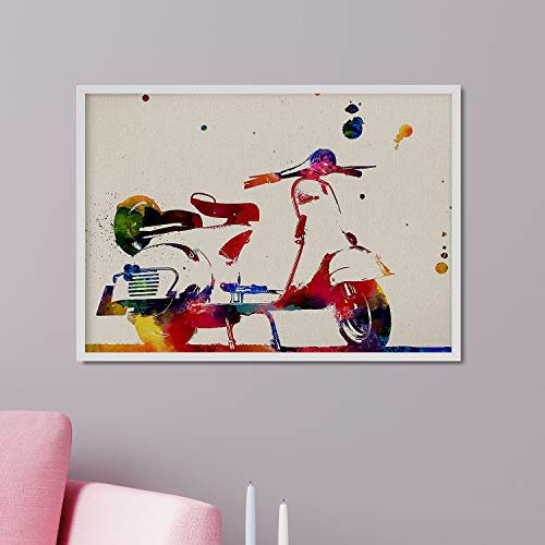 Nacnic Vespa Gerahmter Kunstdruck, Aquarell-Stil, kreative Geschenke für Motorräder, gerahmt, mit Bildern im Aquarell-Stil, unvergessliches Geschenk für eine Freundin (Vespa) mit Rahmen