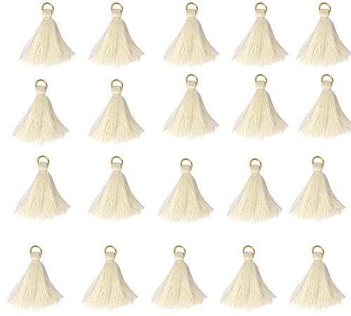 Egurs Mini Quasten Anhänger 100 Stück 30mm Bunt Quaste Troddel Klein Fransen Schlüsselanhänger Quaste für DIY Schmuck Ohrring Basteln Armbänder Beige
