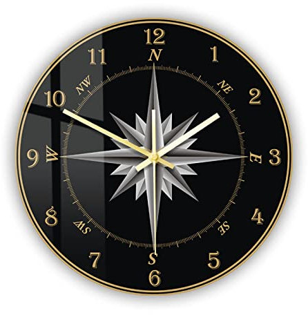 NIUBB 30 CM Orologio da parete stampato dal design moderno rosa dei venti per soggiorno Orologio da parete con rosa dei venti nautico opera d'arte marinai Home Decor Orologio da parete