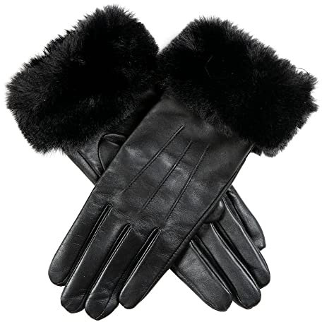 Dents Damen Touchscreen Sarah Leder Handschuhe mit Fell Kunstbündchen, Schwarz , 36