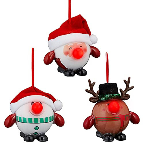 Christbaumkugel Figuren mit LED 3er Set Weihnachtskugel Kugeln Weihnachten Weihnachtbaumkugeln (3X Christbaumkugel Figuren mit LED Nase)